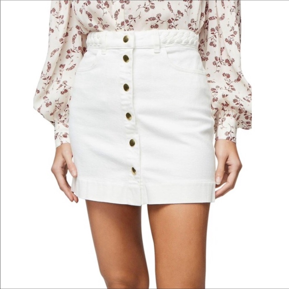 Frame White Claire Braided Waistband Mini Skirt